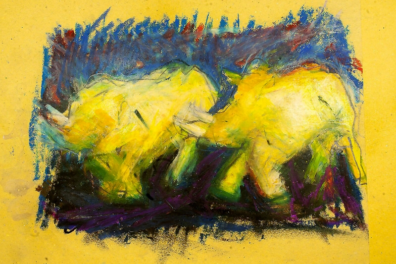 Rinoceronti 1 | 2014 | tecnica mista su carta | 50x35 cm