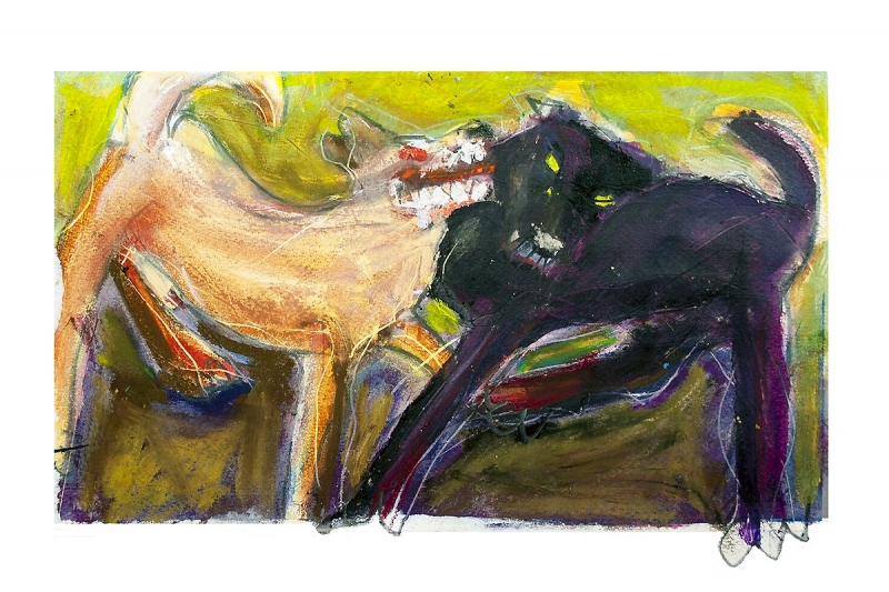 Lotta tra cani 3 | 2014 | tecnica mista su carta | 42x30 cm