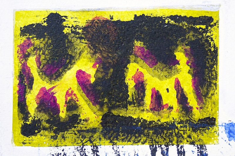 Incontro tra cani gialli | 2014 | tecnica mista su carta | 14x10 cm