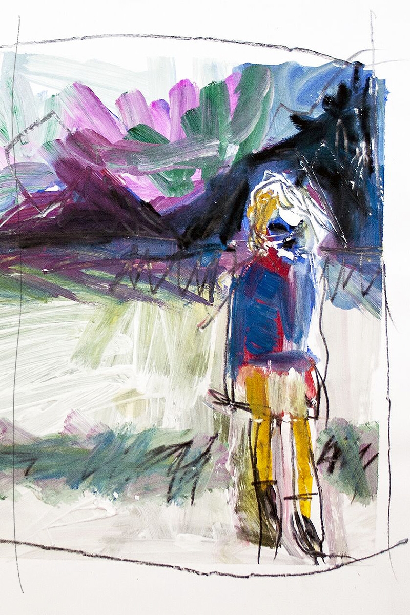 Bambina al parco | 2014 | tecnica mista su carta | 30x33 cm