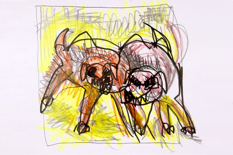 Lotta tra cani 1 | 2012 | tecnica mista su carta | 18,5x20 cm